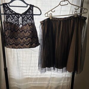 Elegant Navy Blue Lace Skirt and top